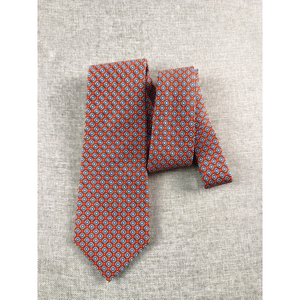 Kiton Napoli Ties Mens 58X3.5 Orange Geometric Silk Geometric Italy